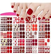 SILPECWEE 20 Sheets Red Toe Nail Stickers Full Nail Wraps for Women Toenail Polish Strips Self Ad...