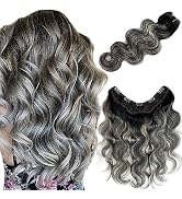 Body Wave Human Hair Clip in Extensions, One Piece Natural Black to Grey Clip in Hair Extensions ...
