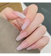 IFMOPETY Glossy Pink Long Coffin Press On Nails，Reusable Pretty Jelly Pink Nails in 12 Sizes - 24...