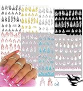 Flame Nail Stickers, 3D Fire Flame Nail Decals Nail Art Supplies Foil Transfer Gold Silver Adhesi...