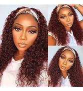 Celiarita Deep Wave Headband Wig Human Hair 18 Inch Reddish Brown Machine Made None Lace Front Wi...
