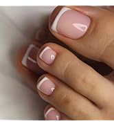 Press on Toenails Short Square Fake Toe Nails White French Tip Toe Nail Press ons Glossy Acrylic ...