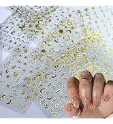 9Sheets Metallic Nail Art Stickers Decal Sun Star Nail Decals Nail Art Supplies Sun Stars Moon He...