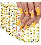 12 Sheets Flower Nail Stickers for Nail Art,3D Elegant Spring Floral Nail Art Supplies Daisy Sunf...