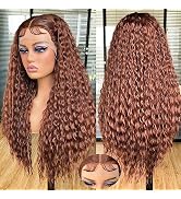 Annivia 26Inch Long Curly Lace Front Wigs for Black Women, Pre Plucked with Baby Hair,Chocolate B...