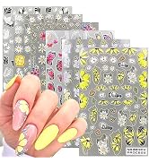 Flower Nail Art Stickers - 6 Sheets Flowers 3D Self Adhesive Nail Decals Spring Summer Nail Art S...