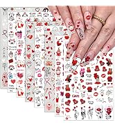 8 Sheets Valentine's Day Nail Art Stickers Decals,3D Self-Adhesive Nail Art Supplies Red Rose Lov...
