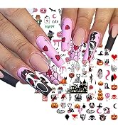 12 Sheets Halloween Nail Art Stickers Scary 3D Self-Adhesive Nail Decals Terror Bat Scary Face Sk...