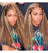 VELOMA 13x6 Highlighted Ombre Lace Front Wig Human Hair 4/27 Deep Wave Balayage Wig Human Hair Ho...