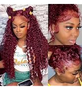 Larhali 360 99j Burgundy Lace Front Wig Human Hair 250% Density Hidden Straps Deep Wave Wigs with...