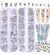 White Blue Nail Art Rhinestones Kit 1680Pcs Crystal Rhinestone for Nails Flatback Diamond Beads M...