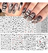 8 Sheets Snake Punk Nail Art Stickers Decal Black Skull Goth Nail Decals Nail Art Supplies Design...