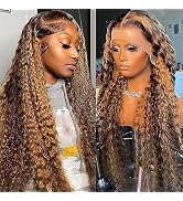 MSGEM Highlight Ombre Lace Front Wigs 12A Human Hair 30 inch 4/27 Wet and Wavy 13x4 HD Transparen...
