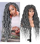 ANNISOUL Grey Faux Locs Wigs for Black Women Curly Goddess Faux Locs Crochet Hair Full Lace Braid...