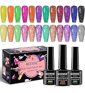 MIZHSE Neon Reflective Glitter Gel Polish 7ml, Sparkly Disco Diamond Nail Polish Kit 12 Pcs, Refl...