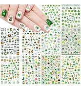 10Sheets St. Patrick's Day Nail Art Stickers Decals Green Lucky Clover 3D Self-Adhesive Exquisite...