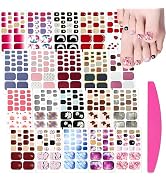 SILPECWEE 20 Sheets Adhesive Toenail Polish Wraps Stickers Flower Marbling Nail Strips Decals Man...