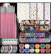 Teenitor Nail Art Brushes Nail Art Tools, Nail Brushes for Nail Art Kit with Nail Stickers, Nail ...