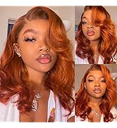 13X4 Orange Ginger Brown Colored HD Invisible Lace Front Wigs Human Hair Body Wave Brazilian Virg...