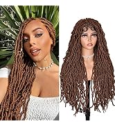 ANNISOUL Dark Brown Full Lace Faux Locs Braided Wig Curly Hair Hand-braided Synthetic Crochet Bra...