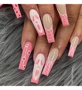 Halloween Press on Nails Long Coffin Fake Nails Full Wacky Spider False Nails with Red Ghost Matt...