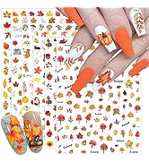 Fall Nail Art Stickers, 3D Autumn Leaves Self Adhesive Stickers, Thanksgiving Nail Art Accessorie...