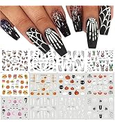 12 Sheet Halloween Nail Art Stickers Water Transfer Nail Decals with Pumpkin Skull Spider Web Gho...