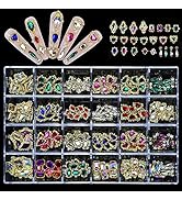 Nail Art Rhinestones Kit, Round Beads Flatback Crystals Multi Shapes Glass Crystal Rhinestones fo...