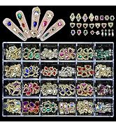 Nail Art Rhinestones Kit, Round Beads Flatback Crystals Multi Shapes Glass Crystal Rhinestones fo...