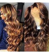 MSGEM 24 inch Ombre Highlight 13x6 Body Wave Lace Front Wigs Human Hair Brazilian Body Wave Hair ...
