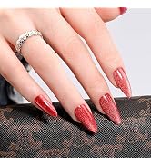 Super Sparkling Glitter Press on Nails,BettyCora Red Cat Eye Hand-Made Ombre Press on Manicure Na...