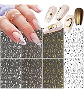 8 Sheets Gold Nail Art Stickers Decal,3D Line Nail Stickers Rose Gold Silver Nail Art Supplies Br...