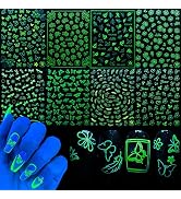 8 Sheets Luminous Nail Art Stickers Decals, Nail Supplies 3D Self-Adhesive Nail Decals Flowers 