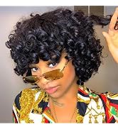 IMAYLI Pixie Cut Human Hair Wigs For Black Women Afro Rose Curly Funmi Glueless Wigs with Bangs S...