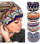SAWINDA African Headbands for Women Wide Indian Line Fish Stretchy Knotted Hair Wraps Accessories...