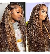 VELOMA 13x6 Highlight Ombre Lace Front Wigs Human Hair Deep Wave HD Lace Front Wigs Human Hair Pr...