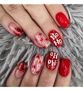 Christmas Press On Nails French Tip Fake Nails, Full Cover Gel Reusable Acrylic Nails, Reusable N...