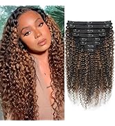 Croocco FB30 Highlight Ombre Curly Clip In Extension Human Hair 3C 4A Kinky Curly Clip Ins Full H...