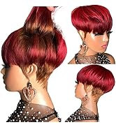 PurpleSexy Short Layered Pixie Cut Human Hair Wigs With Bangs Pixie Cut Wigs for Black Women 30/B...
