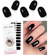 JMEOWIO Semi Cured Gel Nail Strips Black Halloween Gel Nail Stickers Nails Art Design Decoration ...