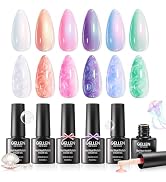 Gellen Pearl Gel Nail Polish Set, 6 Colors Glitter White Pink Purple Blue Yellow Green Pearl Shim...