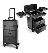 Yokilly Rolling Makeup Train Case, Professional Cosmetology Case on Wheels, Aluminum Cosmetic Tro...