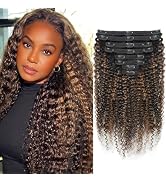 Croocco FB30 Highlight Ombre Curly Clip In Extension Human Hair 3C 4A Kinky Curly Clip Ins Full H...