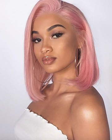 Pink bob wig human hair