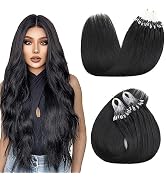 Sisily Micro link Hair Extensions real human hair, Natural Black Hair Extensions micro bead Human...