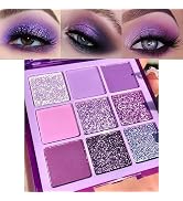 evpct 9 Colors Purple Pink Lavender Glitter Shimmer Eye Shadow Palette Makeup Highly Pigmented Wa...