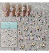 CESTSIREN Floral Nail Stickers, Rhinestone Flower Nail Decals, Self-Adhesive,Summer Spring Nail A...