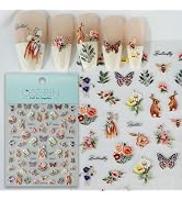 CESTSIREN Garden Flower Nail Art Stickers, Bunny Butterfly Nail Decals, for Nail Art Design, Self...
