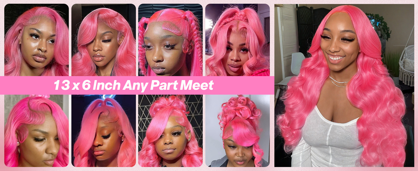 Pink Lace Front Wigs Human Hair Easy to Part, Easy to Install, Can be Restyled to Curly or Straight
