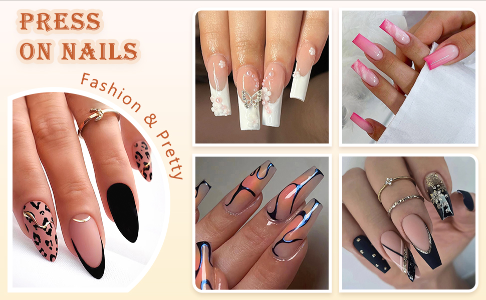 French Tip Press on Nails Long Coffin